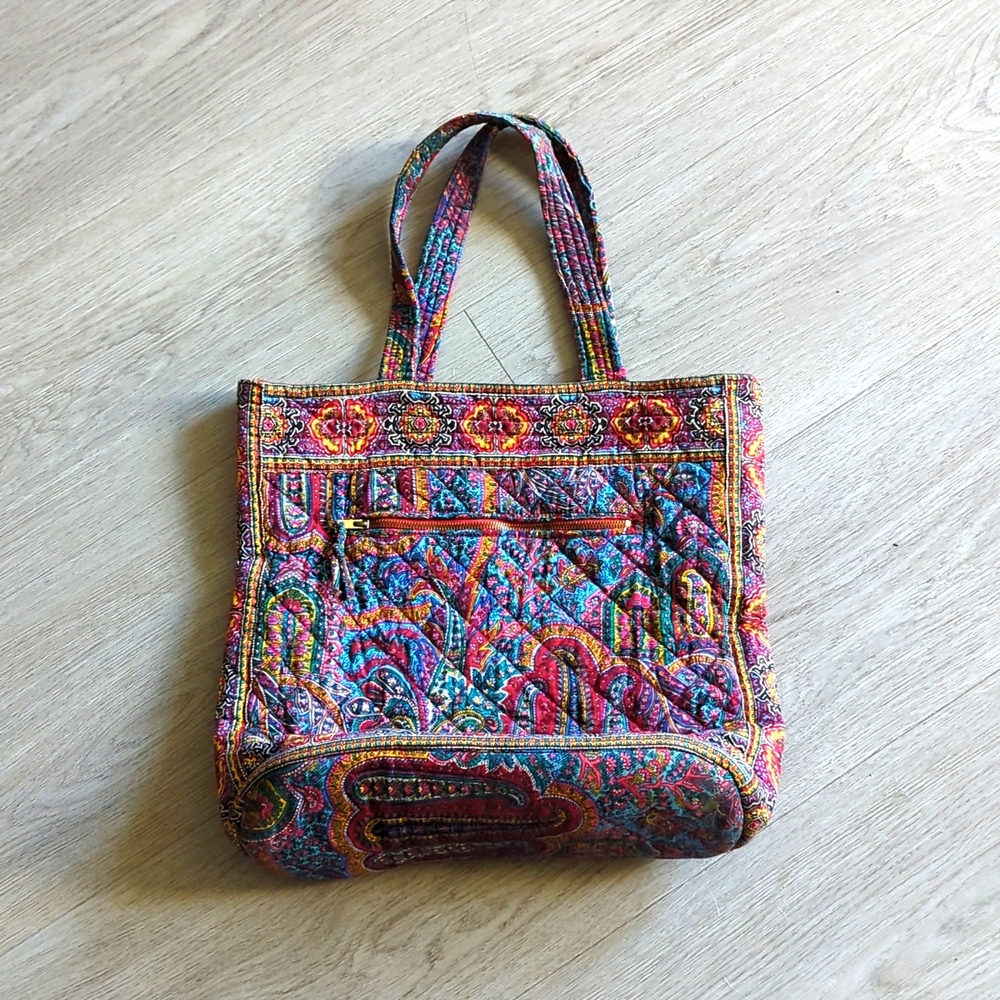 Quilted Paisley Multicolor Shoulder Tote Bag